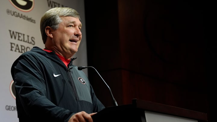 Georgia coach Kirby Smart speaks to the media on the first day of fall practice in Athens, Georgia, on Thursday, July 31, 2025. Georgia coach Kirby Smart speaks to the media on the first day of fall practice in Athens, Georgia, on Thursday, July 31, 2025.
