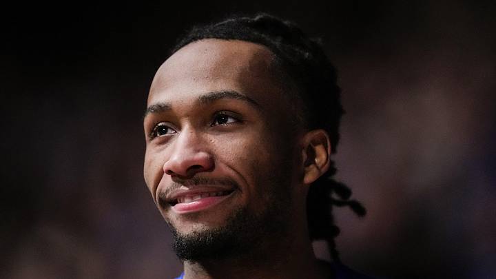 Dec 16, 2025; Lawrence, Kansas, USA; Kansas Jayhawks guard Darryn Peterson (22) reacts during introductions prior to a game against the Towson Tigers at Allen Fieldhouse. Mandatory Credit: Jay Biggerstaff-Imagn Images Dec 16, 2025; Lawrence, Kansas, USA; Kansas Jayhawks guard Darryn Peterson (22) reacts during introductions prior to a game against the Towson Tigers at Allen Fieldhouse. Mandatory Credit: Jay Biggerstaff-Imagn Images