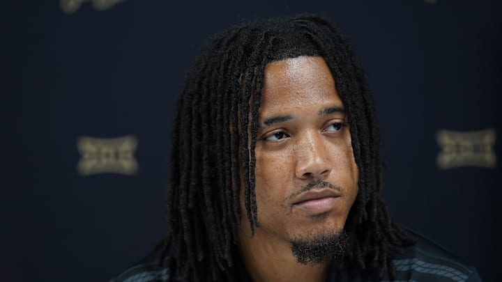 Jul 9, 2025; Frisco, TX, USA; Colorado quarterback Kaidon Salter speaks with the media during 2025 Big 12 Football Media Days at The Star. Mandatory Credit: Raymond Carlin III-Imagn Images