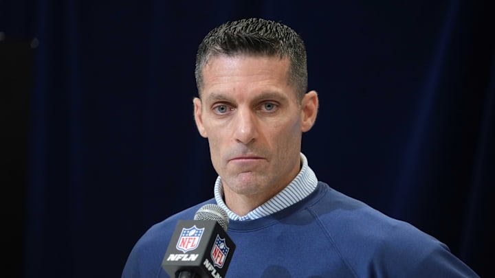 Feb 27, 2025; Indianapolis, IN, USA; Houston Texans general manager Nick Caserio speaks during the 2025 NFL Scouting Combine at the Indiana Convention Center. Mandatory Credit: Kirby Lee-Imagn Images