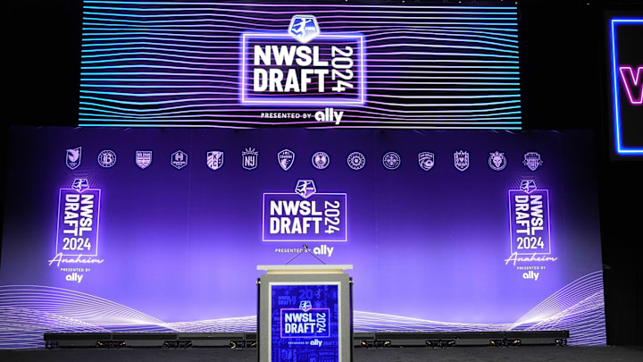 A general overall view of the stage at the 2024 NWSL Draft at Anaheim Convention Center.