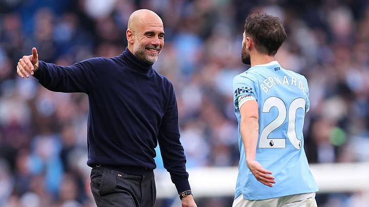 Pep Guardiola (left) and Bernardo Silva (right) are leaving Man City.