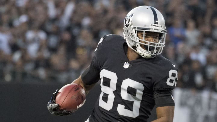 September 10, 2018; Oakland, CA, USA; Oakland Raiders wide receiver Amari Cooper (89) runs the football against the Los Angeles Rams during the first quarter at Oakland Coliseum. Mandatory Credit: Kyle Terada-USA TODAY Sports