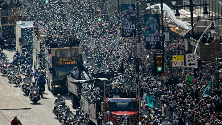 The city of Philadelphia during the parade celebrating the Eagles' win in Super Bowl LII. 