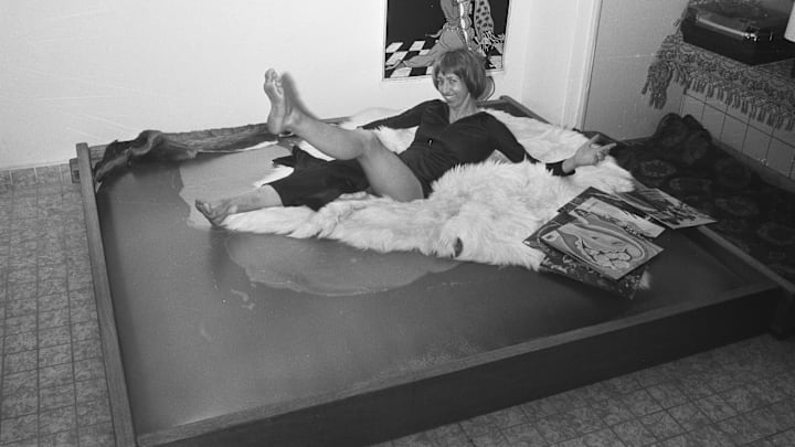 Demonstration of a waterbed, 1971.
