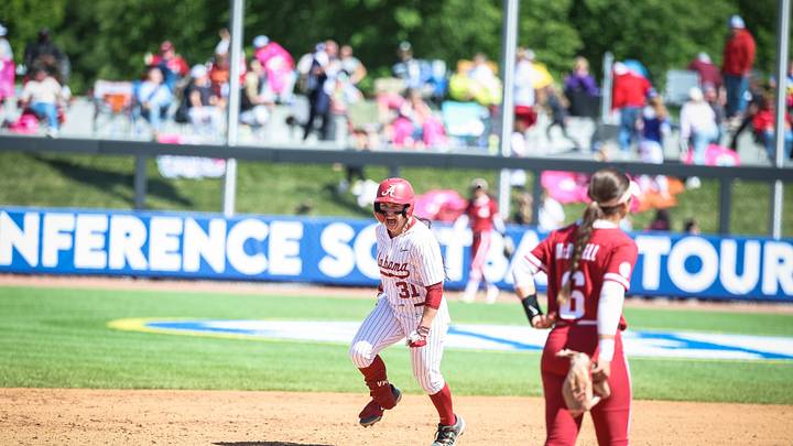 Alexis Pupillo celebrates home run against Arkansas in the SEC tournament