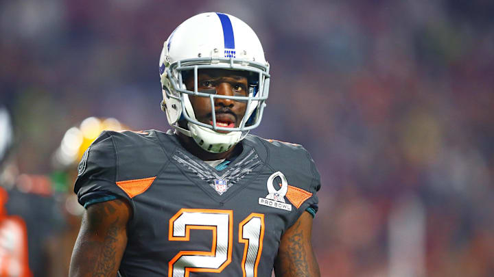 Jan 25, 2015; Phoenix, AZ, USA; Indianapolis Colts cornerback Vontae Davis (21) during the 2015 Pro