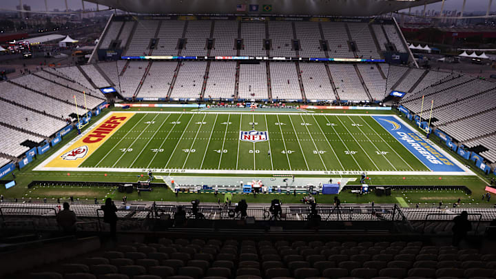 Sao Paulo, BRAZIL; General view inside the stadium before a game between the Kansas City Chiefs and the Los Angeles Chargers at Corinthians Arena.