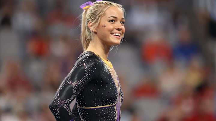 Gymnast Livvy Dunne (LSU) during the 2024 NCAA National Collegiate Women’s Gymnastics Championships. Gymnast Livvy Dunne (LSU) during the 2024 NCAA National Collegiate Women’s Gymnastics Championships.