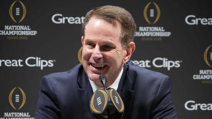 Jan 17, 2026; Miami Beach, Florida, USA; Indiana Hoosiers coach Curt Cignetti during media day for the 2025 College Football Playoff National Championship at Miami Beach Convention Center. Mandatory Credit: Kirby Lee-Imagn Images