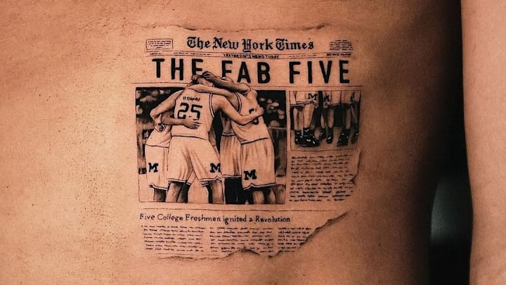 Jett Howard got a tattoo during the offseason commemorating his dad's time at Michigan, made to look like a newspaper clipping of The New York Times. Jett Howard got a tattoo during the offseason commemorating his dad's time at Michigan, made to look like a newspaper clipping of The New York Times.