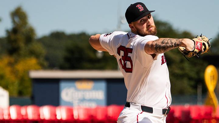 Red Sox pitcher Garrett Crochet throws a side session at Polar Park. Red Sox pitcher Garrett Crochet throws a side session at Polar Park.