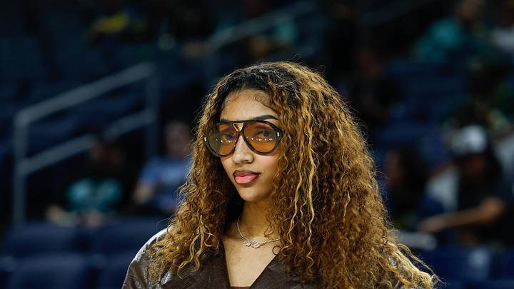 Sep 11, 2025; Chicago, Illinois, USA; Injured Chicago Sky forward Angel Reese (5) stands on the sidelines before a WNBA game against the New York Liberty at Wintrust Arena. Mandatory Credit: Kamil Krzaczynski-Imagn Images