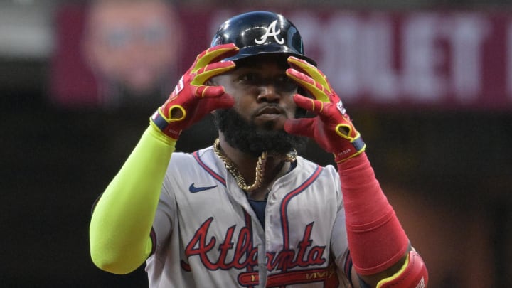 Atlanta Braves designated hitter Marcell Ozuna is a triple crown threat in the National League. Atlanta Braves designated hitter Marcell Ozuna is a triple crown threat in the National League.