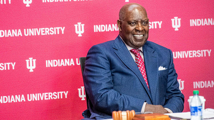 Indiana University Board of Trustees Chairperson Quinn Buckner smiles during the university's trustee meeting at Henke Hall at Memorial Stadium at Indiana University Bloomington Campus on Friday, June 14, 2024.