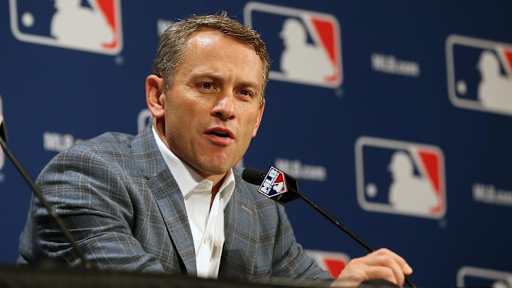 Dec 7, 2016; National Harbor, MD, USA; Chicago Cubs general manager Jed Hoyer speaks with the media