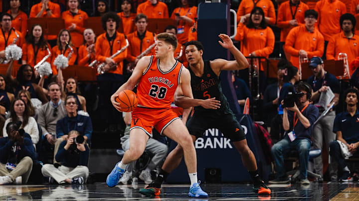 Virginia Cavaliers forward Thijs De Ridder and Miami Hurricanes forward Malik Reneau Virginia Cavaliers forward Thijs De Ridder and Miami Hurricanes forward Malik Reneau
