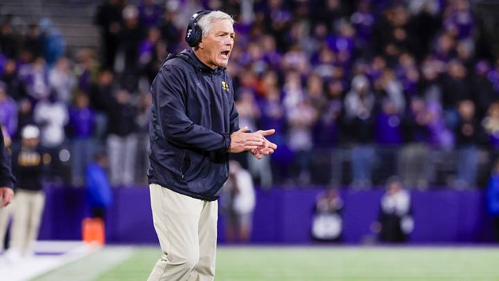 Oct 9, 2026; Seattle, Washington, USA; Iowa Hawkeyes head coach Kirk Ferentz reacts to a penalty giving the Washington Huskies a first down and goal during the third quarter at Husky Stadium. Mandatory Credit: Joe Nicholson-Imagn Images