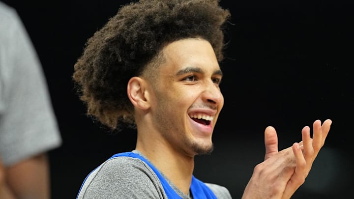 Apr 4, 2025; San Antonio, TX, USA; Duke Blue Devils guard Tyrese Proctor (5) during a practice session for the Final Four of the 2025 NCAA tournament at Alamodome. Mandatory Credit: Bob Donnan-Imagn Images Apr 4, 2025; San Antonio, TX, USA; Duke Blue Devils guard Tyrese Proctor (5) during a practice session for the Final Four of the 2025 NCAA tournament at Alamodome. Mandatory Credit: Bob Donnan-Imagn Images