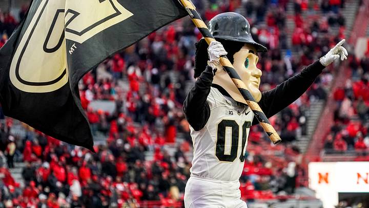 Purdue Pete celebrates after a touchdown by the Purdue Boilermakers. Purdue Pete celebrates after a touchdown by the Purdue Boilermakers.