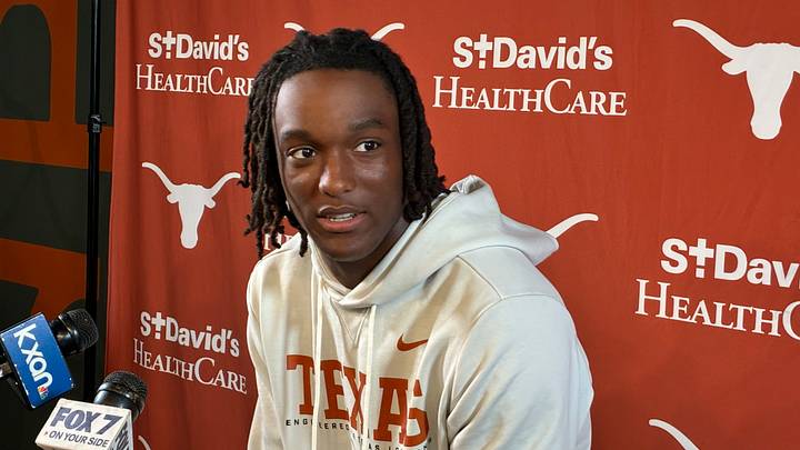 Texas Longhorns wide receiver Cam Coleman speaking with the media.