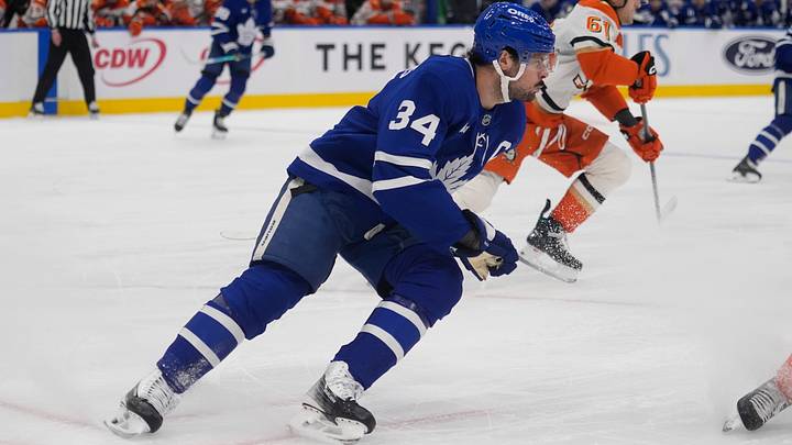 Mar 12, 2026; Toronto, Ontario, CAN; Toronto Maple Leafs forward Auston Matthews (34) skates against the Anaheim Ducks during the first period at Scotiabank Arena. Mandatory Credit: John E. Sokolowski-Imagn Images Mar 12, 2026; Toronto, Ontario, CAN; Toronto Maple Leafs forward Auston Matthews (34) skates against the Anaheim Ducks during the first period at Scotiabank Arena. Mandatory Credit: John E. Sokolowski-Imagn Images