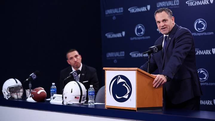 Penn State Athletic Director Pat Kraft speaks as Matt Campbell is announced as the Nittany Lions new head football coach during a press conference at Beaver Stadium. 