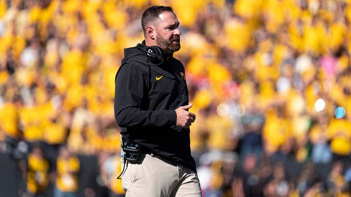 Iowa special teams coordinator Chris Polizzi is pictured during a Big Ten college football game against the Ohio State Buckeyes Oct. 3, 2026 at Kinnick Stadium in Iowa City, Iowa.