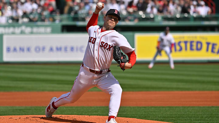Apr 3, 2026; Boston, Massachusetts, USA; Boston Red Sox starting pitcher Sonny Gray (54) pitches against the San Diego Padres during the first inning at Fenway Park. Mandatory Credit: Eric Canha-Imagn Images
