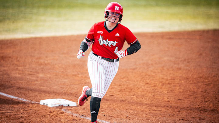 Nebraska outfielder Malia Thoms rounds the bases as one of five Huskers to hit home runs in a 20-1 win Friday over Texas A&M-Corpus Christi.
