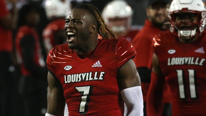 Louisville's Monty Montgomery is excited they just intercepted the ball from Pitt. Oct. 22, 2022 Louisville's Monty Montgomery is excited they just intercepted the ball from Pitt. Oct. 22, 2022