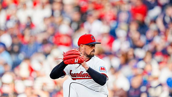 Cleveland Guardians relief pitcher Shawn Armstrong (43) winds up during the home opening game against the Chicago Cubs, April 4, 2026, at Progressive Field in Cleveland, Ohio.