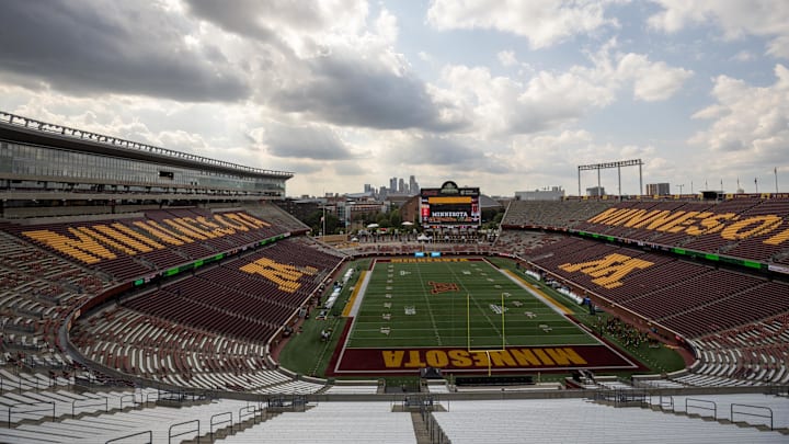 Aug 28, 2025; Minneapolis, Minnesota, USA; A general view of Huntington Bank Stadium before the game between the Minnesota Golden Gophers and the Buffalo Bulls. Mandatory Credit: Matt Krohn-Imagn Images