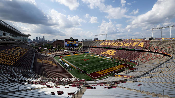 Aug 28, 2025; Minneapolis, Minnesota, USA; A general view of Huntington Bank Stadium before the game between the Minnesota Golden Gophers and the Buffalo Bulls. Mandatory Credit: Matt Krohn-Imagn Images
