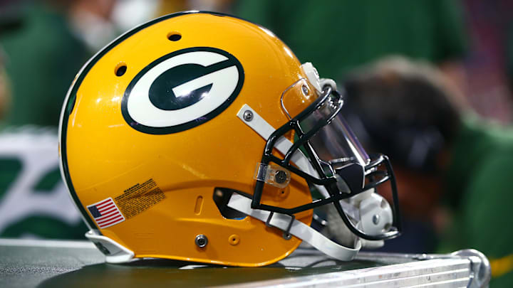 Dec 27, 2015; Glendale, AZ, USA; Detailed view of a Green Bay Packers helmet against the Arizona Cardinals at University of Phoenix Stadium. The Cardinals defeated the Packers 38-8. Mandatory Credit: Mark J. Rebilas-Imagn Images Dec 27, 2015; Glendale, AZ, USA; Detailed view of a Green Bay Packers helmet against the Arizona Cardinals at University of Phoenix Stadium. The Cardinals defeated the Packers 38-8. Mandatory Credit: Mark J. Rebilas-Imagn Images