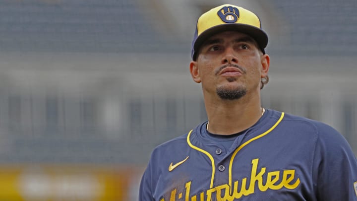 Sep 26, 2024; Pittsburgh, Pennsylvania, USA;  Milwaukee Brewers shortstop Willy Adames (27) jogs off of the field after the fifth inning against the Pittsburgh Pirates at PNC Park. Mandatory Credit: Charles LeClaire-Imagn Images