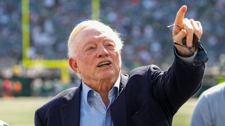 Dallas Cowboys owner, president and general manager Jerry Jones stands on the field prior to a game against the New York Jets Dallas Cowboys owner, president and general manager Jerry Jones stands on the field prior to a game against the New York Jets
