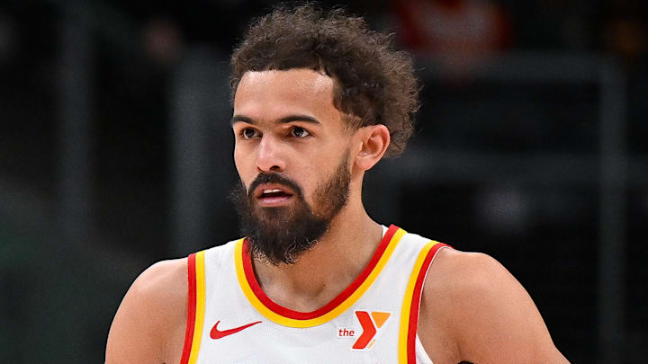 Trae Young #11 of the Atlanta Hawks looks on against the Toronto Raptors.
