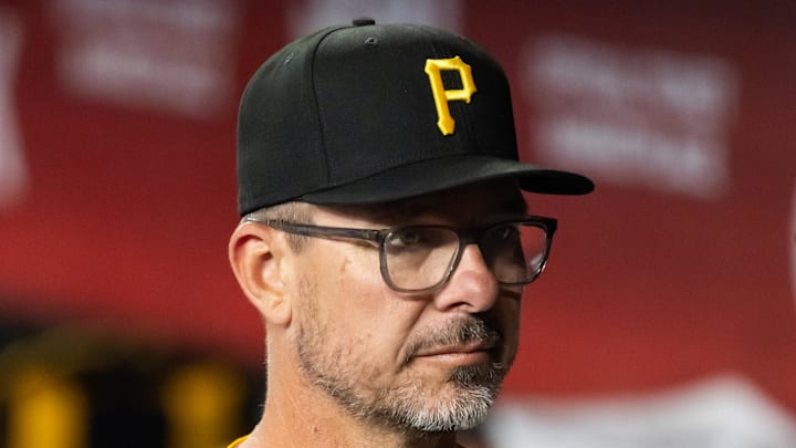 May 28, 2025; Phoenix, Arizona, USA; Pittsburgh Pirates coach Chris Truby against the Arizona Diamondbacks at Chase Field. Mandatory Credit: Mark J. Rebilas-Imagn Images