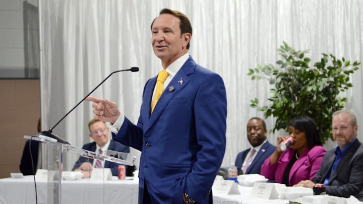 Louisiana Gov. Jeff Landry speaks during the Aug. 20 Donaldsonville Area Chamber of Commerce and Baton Rouge Industrial Group luncheon held in the Lemann Memorial Center. Louisiana Gov. Jeff Landry speaks during the Aug. 20 Donaldsonville Area Chamber of Commerce and Baton Rouge Industrial Group luncheon held in the Lemann Memorial Center.
