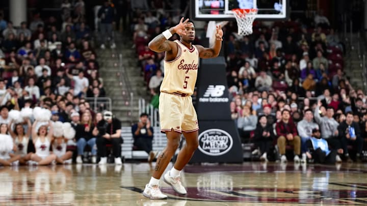 Boston College men's basketball guard Fred Payne celebrating a 3 against Syracuse.  John Sexton / Boston College Eagles On SI
