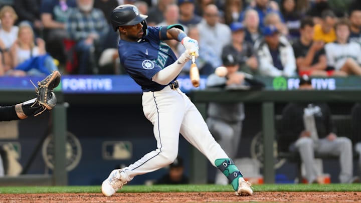 Seattle Mariners second baseman Ryan Bliss gets a hit during a game against the Chicago White Sox on June 10 at T-Mobile Park.