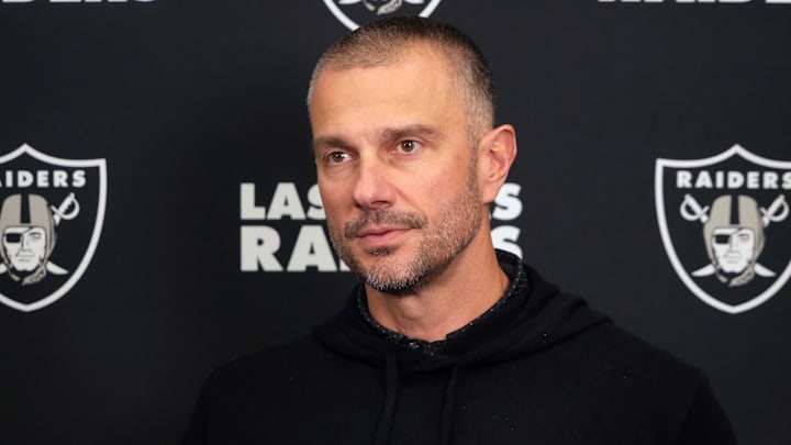 Feb 25, 2025; Indianapolis, IN, USA; Las Vegas Raiders general manager John Spytek on radio row during the NFL Scouting Combine at the Indiana Convention Center. Mandatory Credit: Kirby Lee-Imagn Images