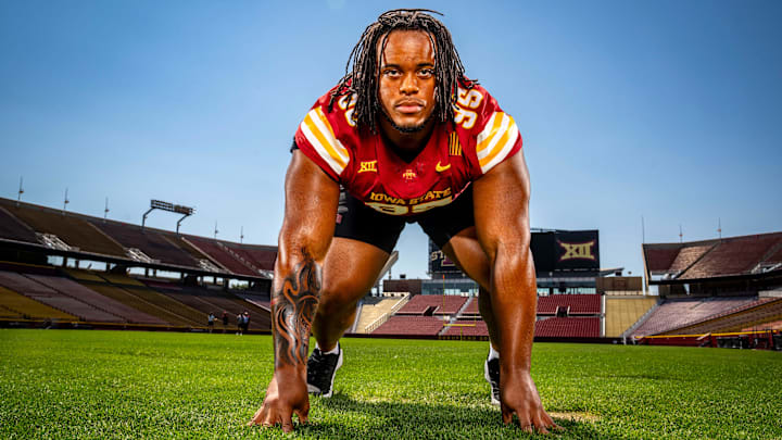 Domonique Orange stands for a photo during Iowa State Football media day at Jack Trice Stadium in Ames, Friday, Aug. 2, 2024.