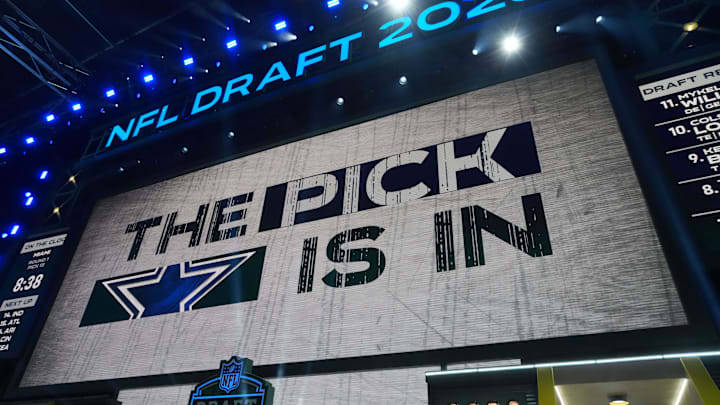 The Dallas Cowboys logo is projected on the video board during the NFL Draft at Lambeau Field The Dallas Cowboys logo is projected on the video board during the NFL Draft at Lambeau Field