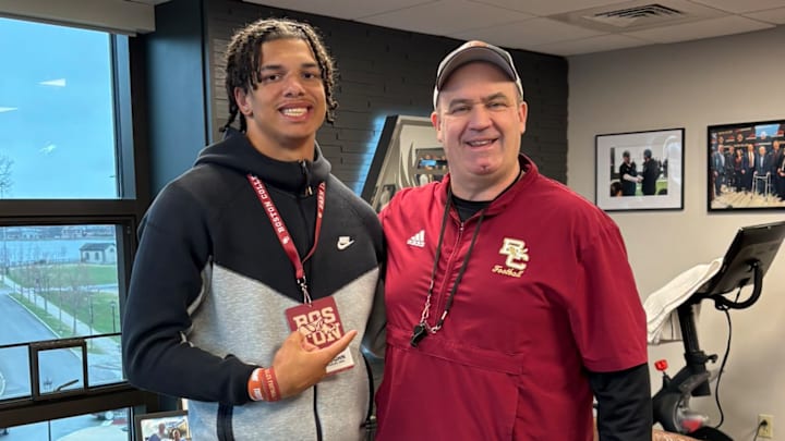 Boston College head coach Bill O'Brien with BC commit William "Tex" Vaughn