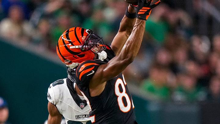 Cincinnati Bengals wide receiver Mitchell Tinsley (82) catches a pass in the first quarter of the NFL Preseason Week 3 game between the Philadelphia Eagles and the Cincinnati Bengals at Lincoln Financial Field in Philladelphia on Friday, Aug. 28, 2026. Cincinnati Bengals wide receiver Mitchell Tinsley (82) catches a pass in the first quarter of the NFL Preseason Week 3 game between the Philadelphia Eagles and the Cincinnati Bengals at Lincoln Financial Field in Philladelphia on Friday, Aug. 28, 2026.