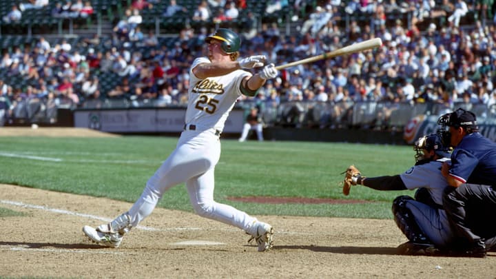 Unknown Date; Oakland, CA, USA; FILE PHOTO; Oakland Athletics 1st baseman Mark McGwire in action against the Seattle Mariners at the Oakland Coliseum. Mandatory Credit: Photo By Imagn Images (c) Copyright Imagn Images
