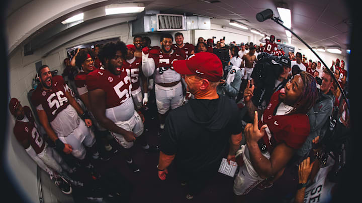Kalen DeBoer in the postgame locker room at LSU Kalen DeBoer in the postgame locker room at LSU