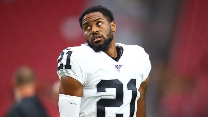 Aug 15, 2019; Glendale, AZ, USA; Oakland Raiders cornerback Gareon Conley (21) during a preseason game against the Arizona Cardinals at State Farm Stadium. Mandatory Credit: Mark J. Rebilas-USA TODAY Sports